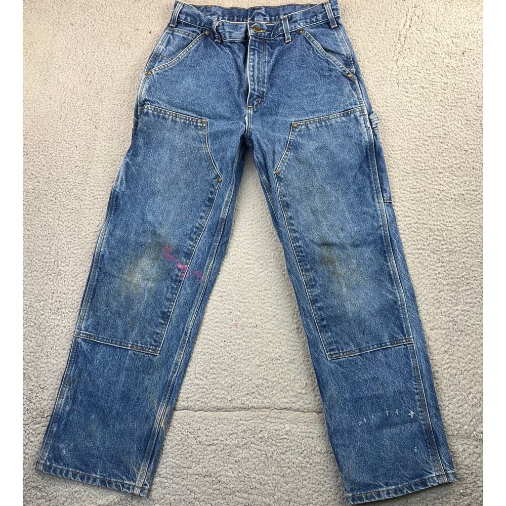 Vintage Carhartt B73 DST Double Knee Jeans 32x30 Made USA Distressed Workwear